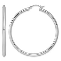 Sterling Silver Rhodium-plated 3mm Round Hoop Earrings view 1