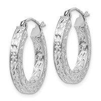 Sterling Silver Rhodium-plated Diamond-cut 3x 20mm Square Tube Hoop Earrings view 2