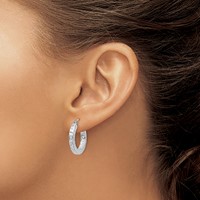 Sterling Silver Rhodium-plated Diamond-cut 3x 20mm Square Tube Hoop Earrings view 3