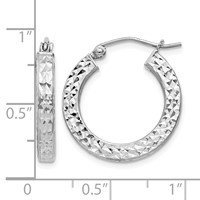 Sterling Silver Rhodium-plated Diamond-cut 3x 20mm Square Tube Hoop Earrings view 4