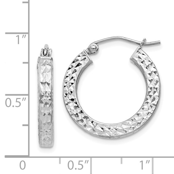 Sterling Silver 3mm Diamond-cut Square Tube Hoop Earrings