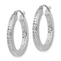 Sterling Silver Rhodium-plated Diamond-cut 3x 25mm Square Tube Hoop Earrings view 2
