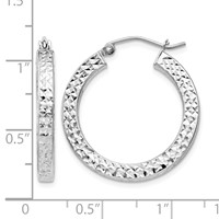 Sterling Silver Rhodium-plated Diamond-cut 3x 25mm Square Tube Hoop Earrings view 4