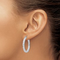 Sterling Silver Rhodium-plated Diamond-cut 3x 30mm Square Tube Hoop Earrings view 3