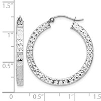 Sterling Silver Rhodium-plated Diamond-cut 3x 30mm Square Tube Hoop Earrings view 4
