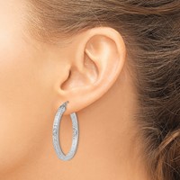 Sterling Silver Rhodium-plated Diamond-cut 3x 35mm Square Tube Hoop Earrings view 3