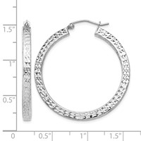 Sterling Silver Rhodium-plated Diamond-cut 3x 35mm Square Tube Hoop Earrings view 4