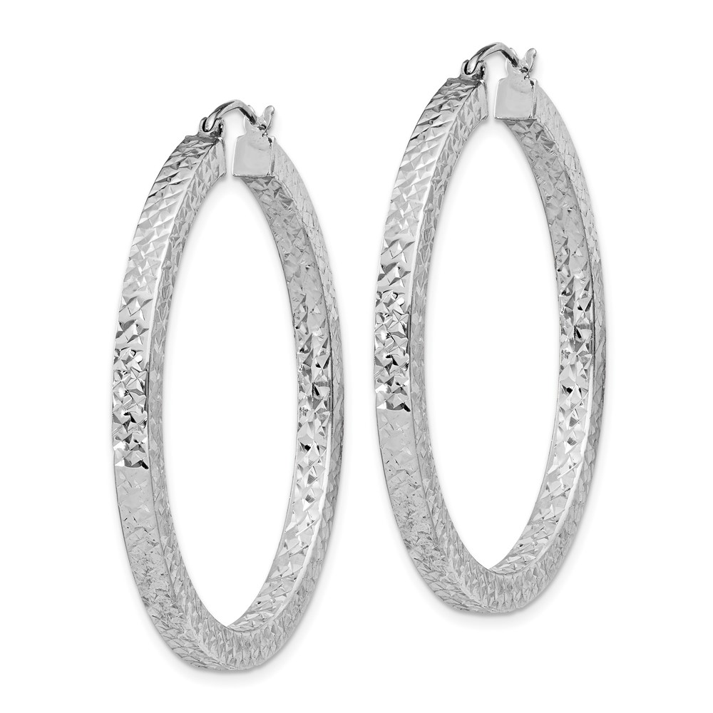 Sterling Silver Rhodium-plated Diamond-cut 3x40mm Square Tube Hoop Earrings (QE8137)