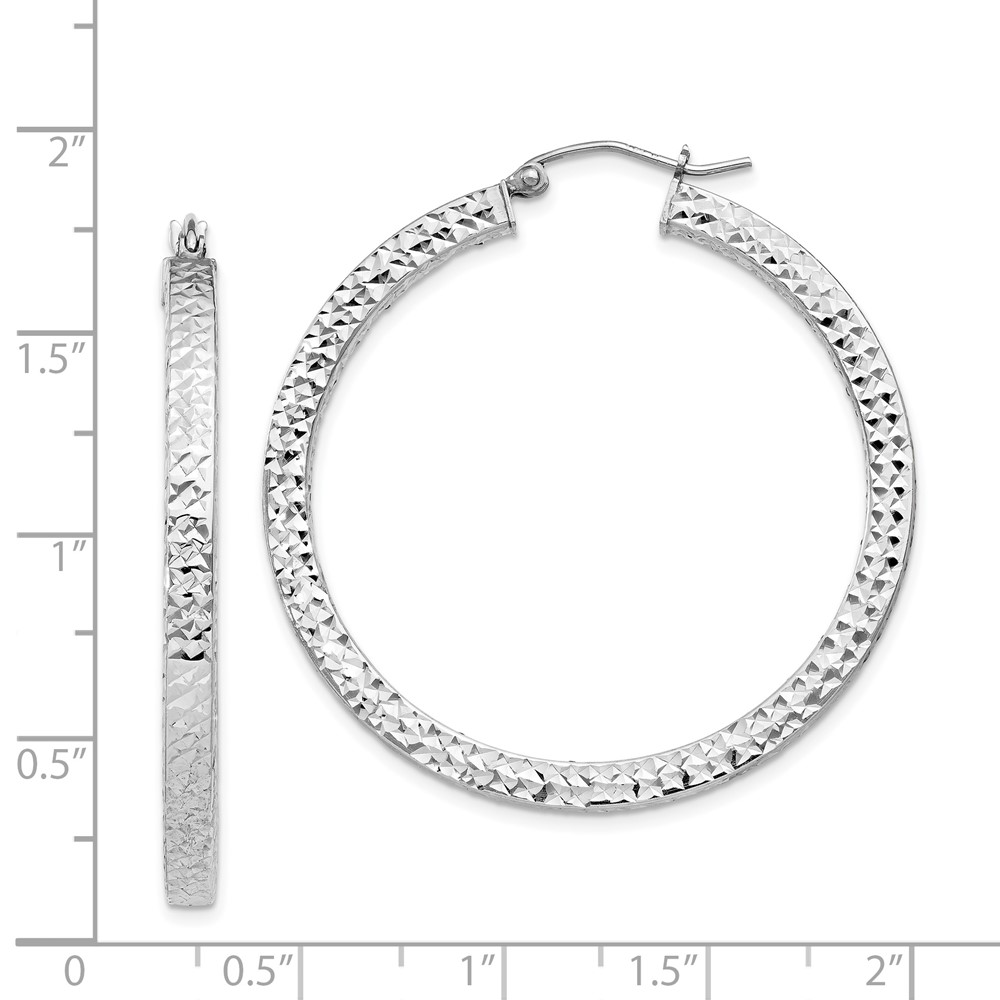 Sterling Silver Rhodium-plated Diamond-cut 3x40mm Square Tube Hoop Earrings (QE8137)