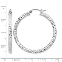 Sterling Silver Rhodium-plated Diamond-cut 3x 40mm Square Tube Hoop Earrings view 4