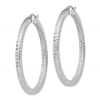 Sterling Silver Rhodium-plated Diamond-cut 3x 45mm Square Tube Hoop Earrings view 2