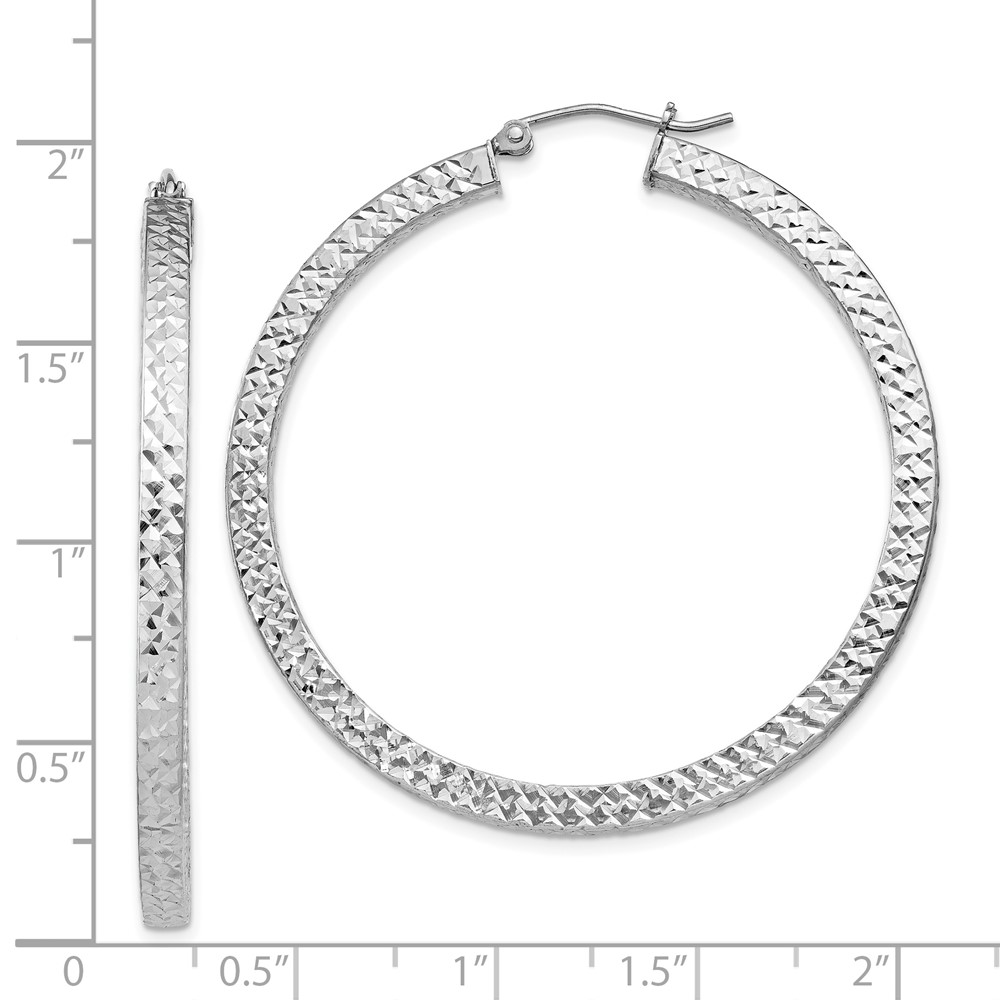 Sterling Silver Rhodium-plated Diamond-cut 3x45mm Square Tube Hoop Earrings (QE8138)