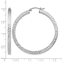 Sterling Silver Rhodium-plated Diamond-cut 3x 45mm Square Tube Hoop Earrings view 4