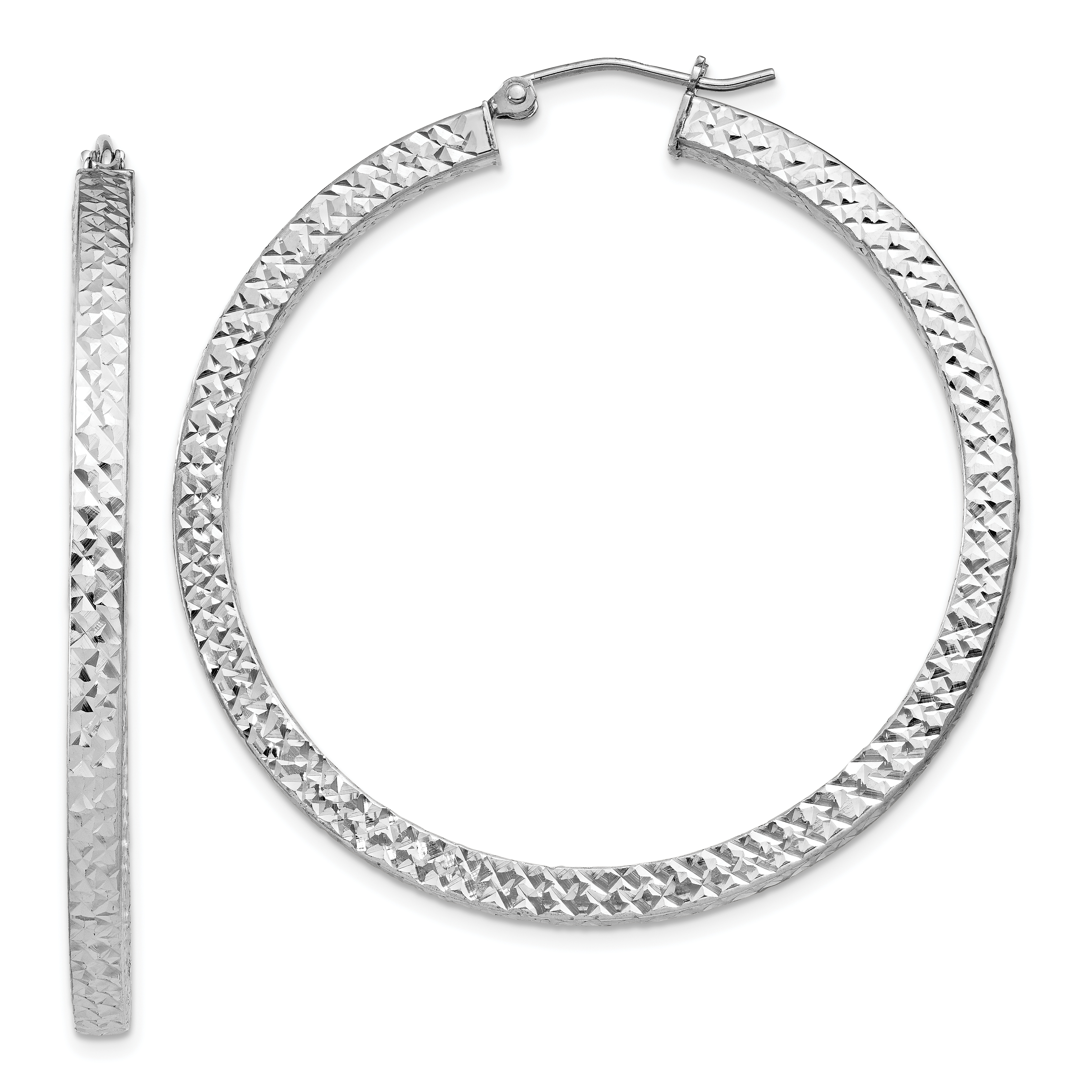 Sterling Silver Rhodium-plated Diamond-cut 3x45mm Square Tube Hoop Earrings (QE8138)