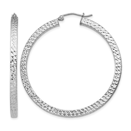 Sterling Silver Rhodium-plated Diamond-cut 3x 45mm Square Tube Hoop Earrings