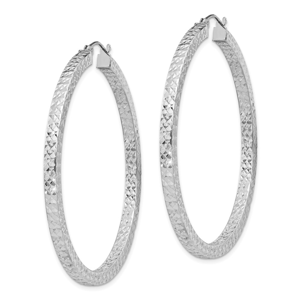 Sterling Silver Rhodium-plated Diamond-cut 3x50mm Square Tube Hoop Earrings (QE8139)