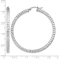 Sterling Silver Rhodium-plated Diamond-cut 3x 50mm Square Tube Hoop Earrings view 4