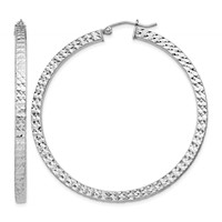 Sterling Silver Rhodium-plated Diamond-cut 3x 50mm Square Tube Hoop Earrings view 1