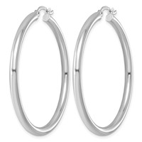 Sterling Silver Rhodium-plated 3mm Round Hoop Earrings view 2