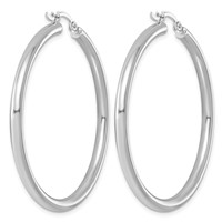 Sterling Silver Rhodium-plated 3mm Round Hoop Earrings view 4