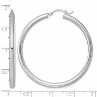 Sterling Silver Rhodium-plated 3mm Round Hoop Earrings view 5