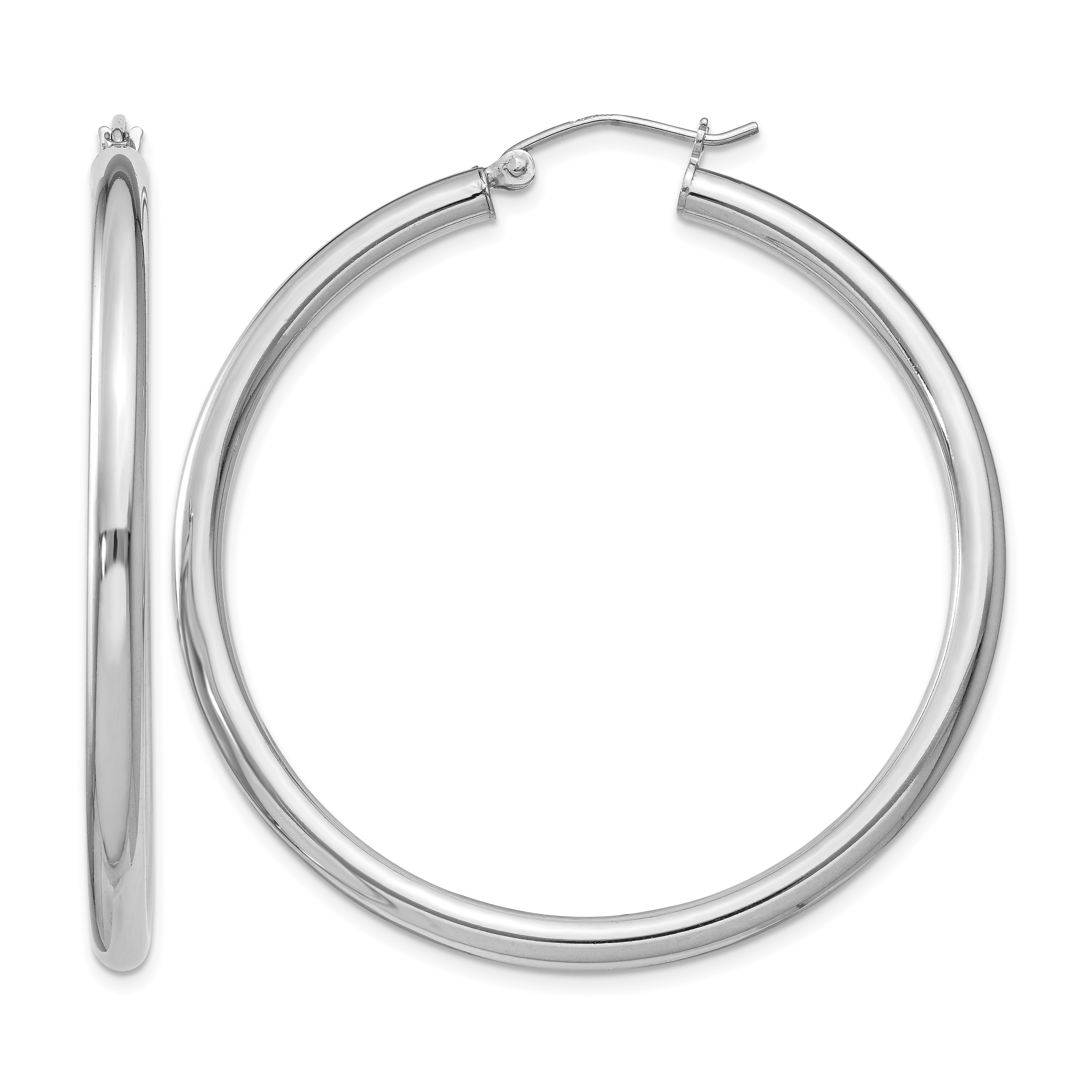 Sterling Silver Rhodium-plated 3mm Round Hoop Earrings (QE814)