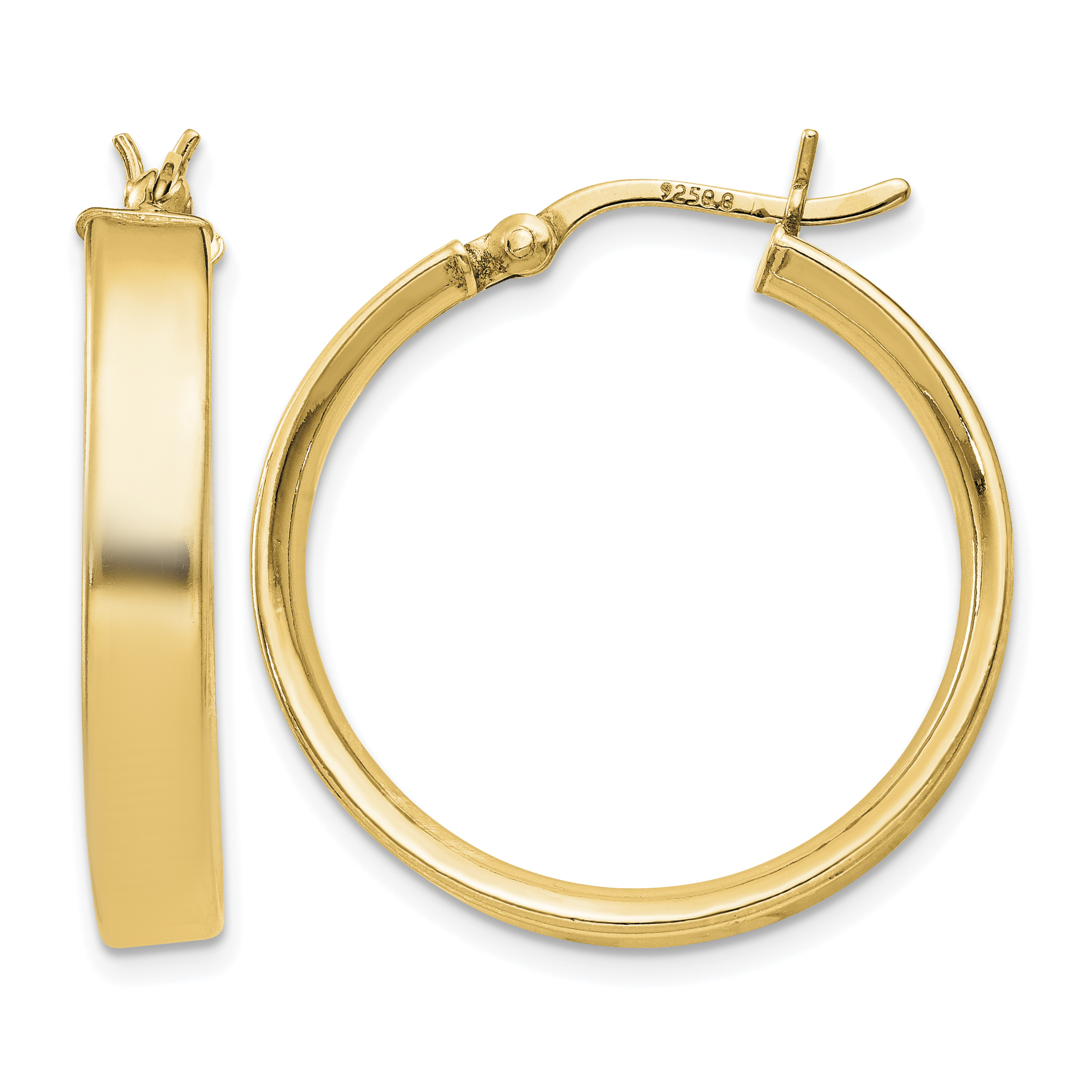 Sterling Silver Flash Gold-plated 4.25x25mm Hoop Earrings (QE8144GP)