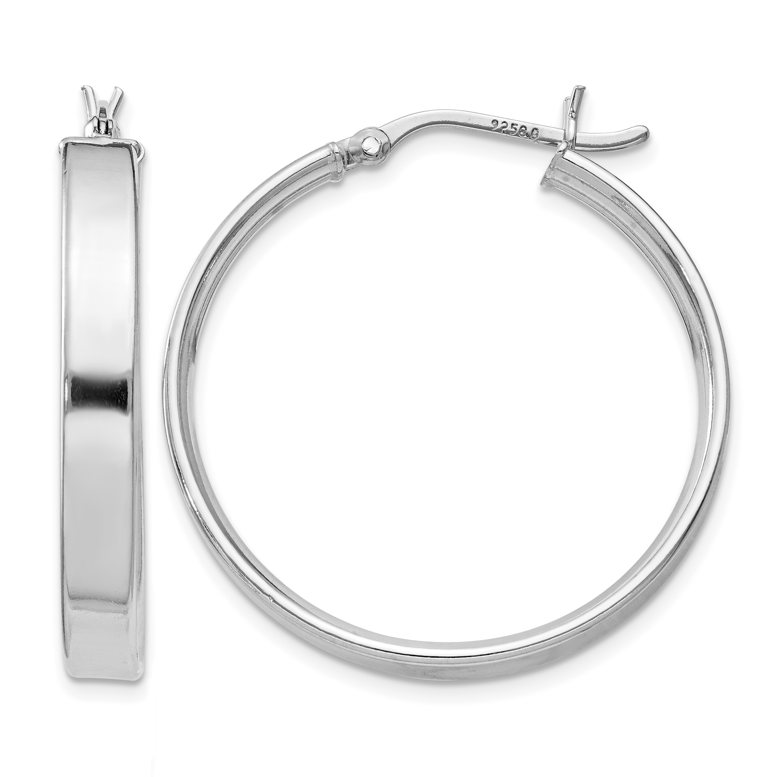 Sterling Silver Rhodium Plated 4.25x30 Hoop Earrings (QE8145)