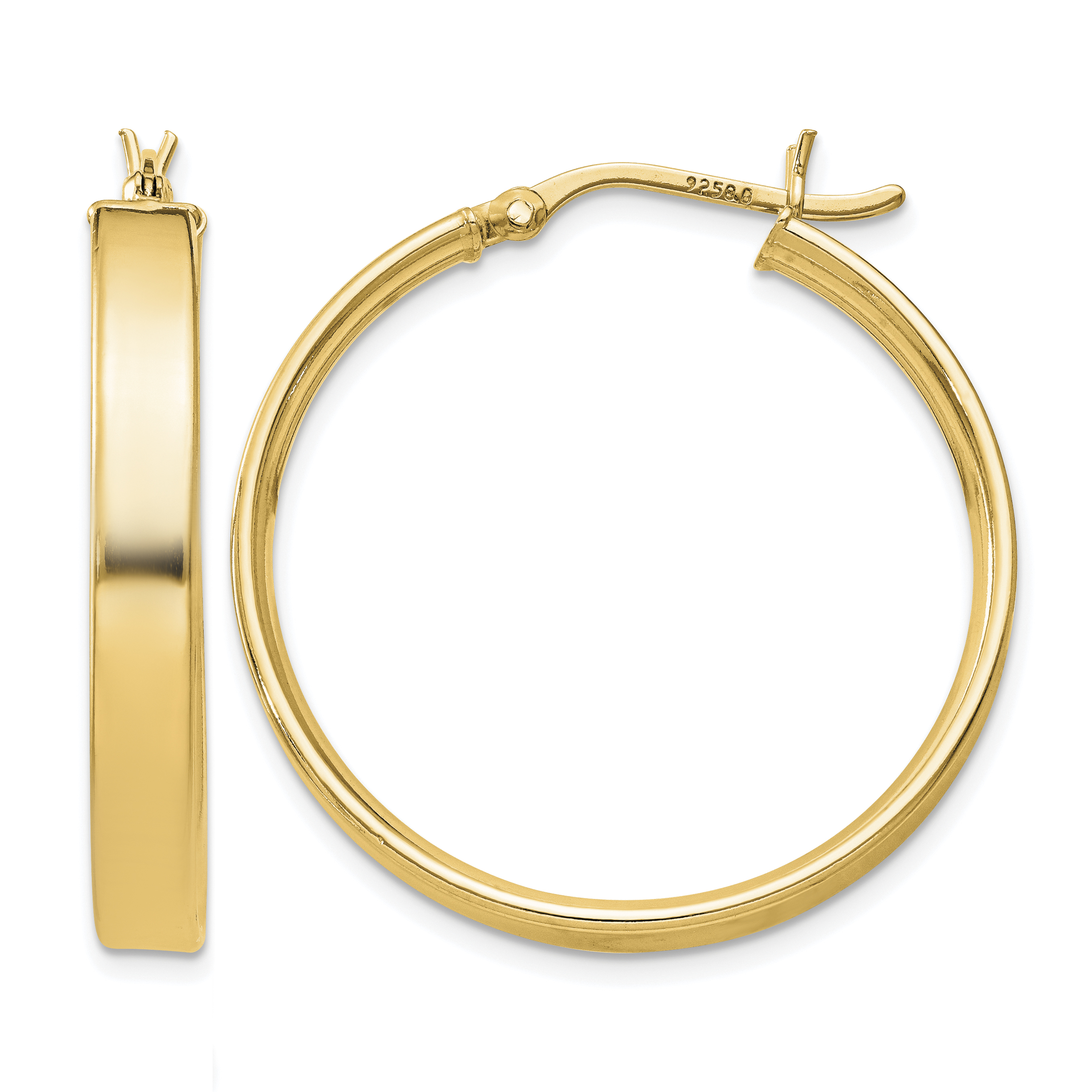 Sterling Silver Flash Gold-plated 4.25x30mm Hoop Earrings (QE8145GP)