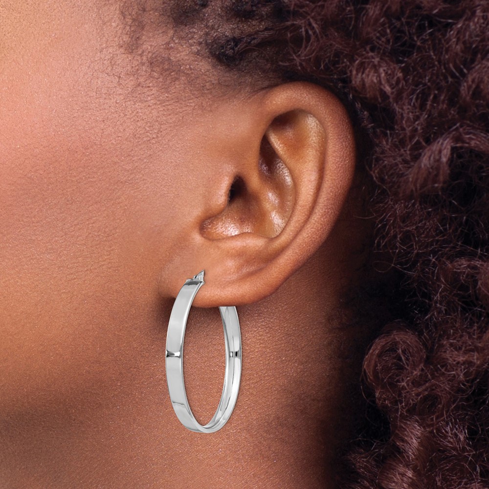 Sterling Silver Rhodium Plated 4.25x35 Hoop Earrings (QE8146)