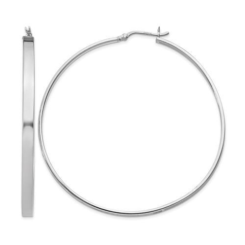 Sterling Silver Rhodium-plated 3.5x 60mm Hoop Earrings