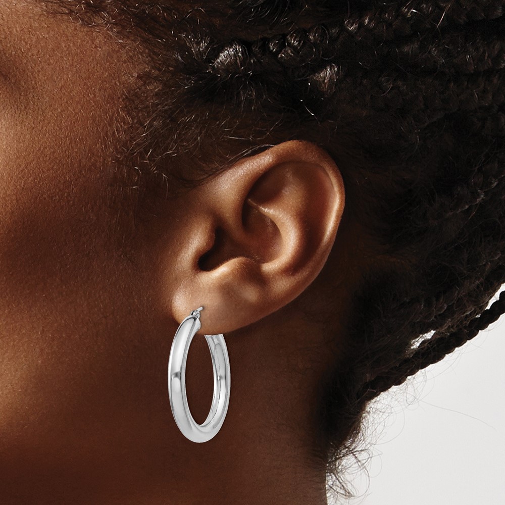 Sterling Silver Rhodium-plated 4mm Round Hoop Earrings (QE815)