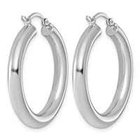 Sterling Silver Rhodium-plated 4mm Round Hoop Earrings view 4