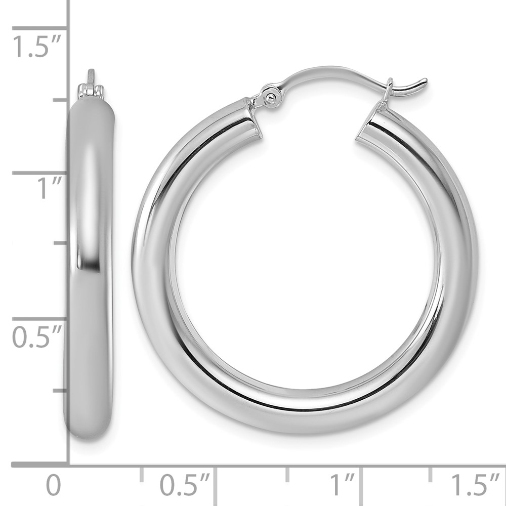 Sterling Silver Rhodium-plated 4mm Round Hoop Earrings (QE815)