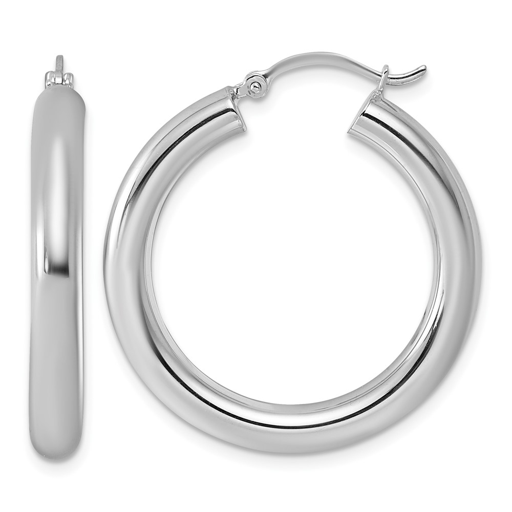 Sterling Silver Rhodium-plated 4mm Round Hoop Earrings (QE815)