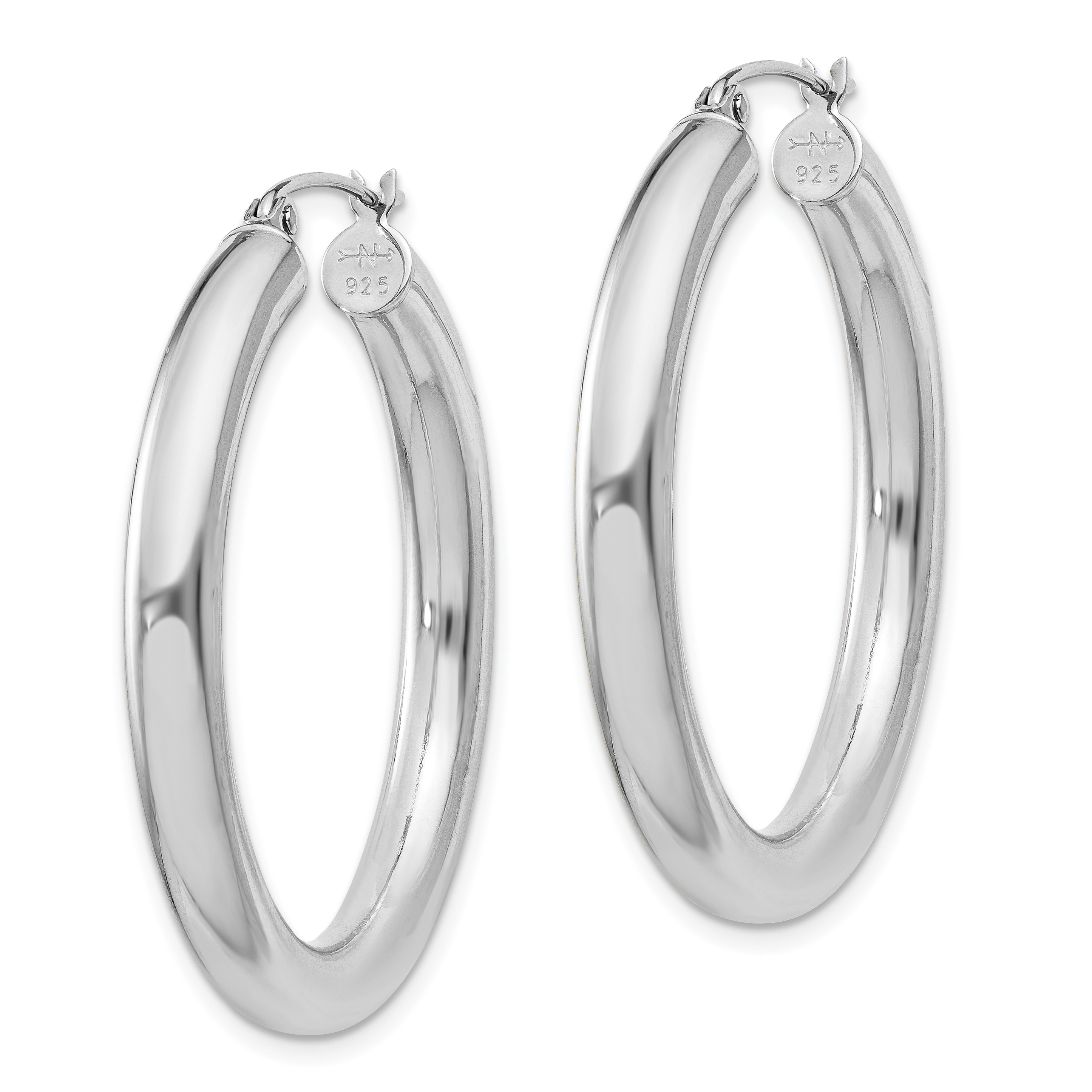 Beautiful Sterling Silver Rhodium-plated 4mm Round Hoop Earrings 