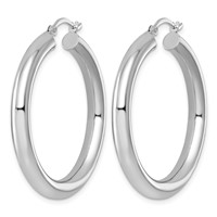 Sterling Silver Rhodium-plated 4mm Round Hoop Earrings view 2