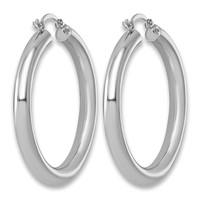 Sterling Silver Rhodium-plated 4mm Round Hoop Earrings view 4