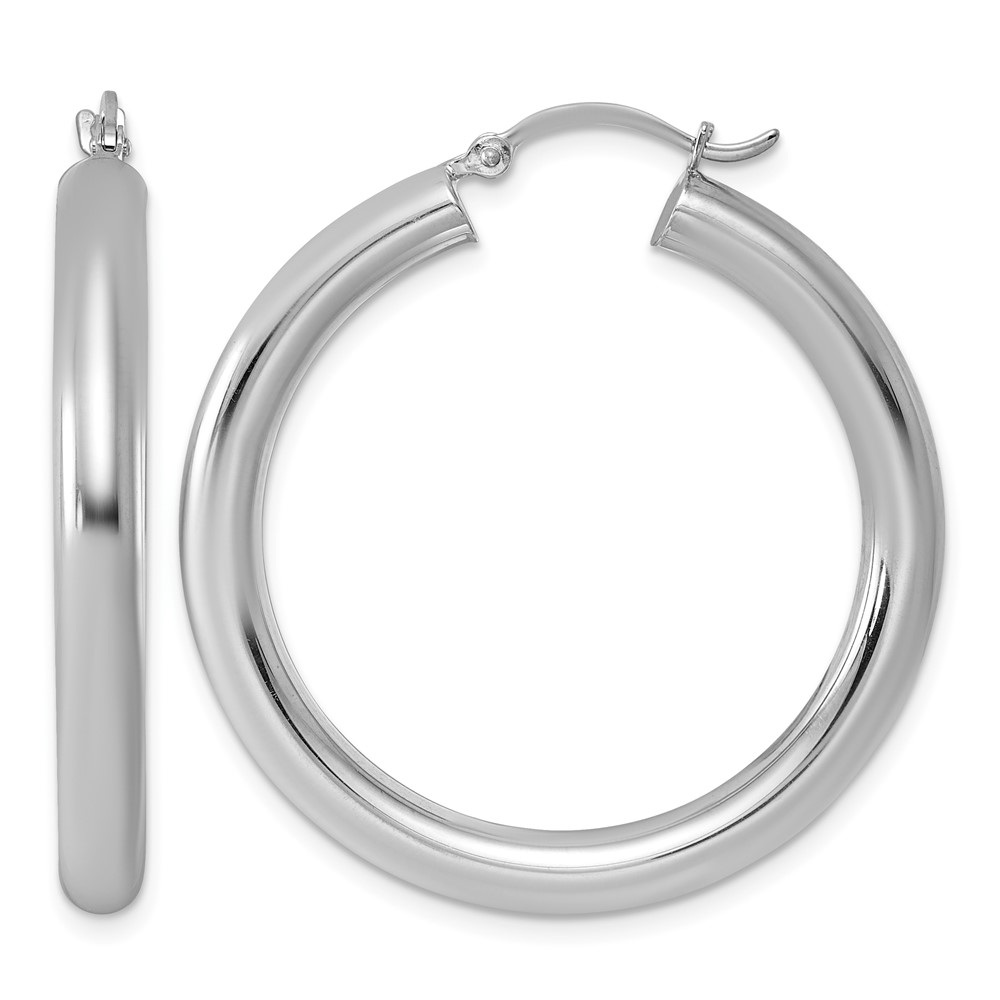 Sterling Silver Rhodium-plated 4mm Round Hoop Earrings (QE816)