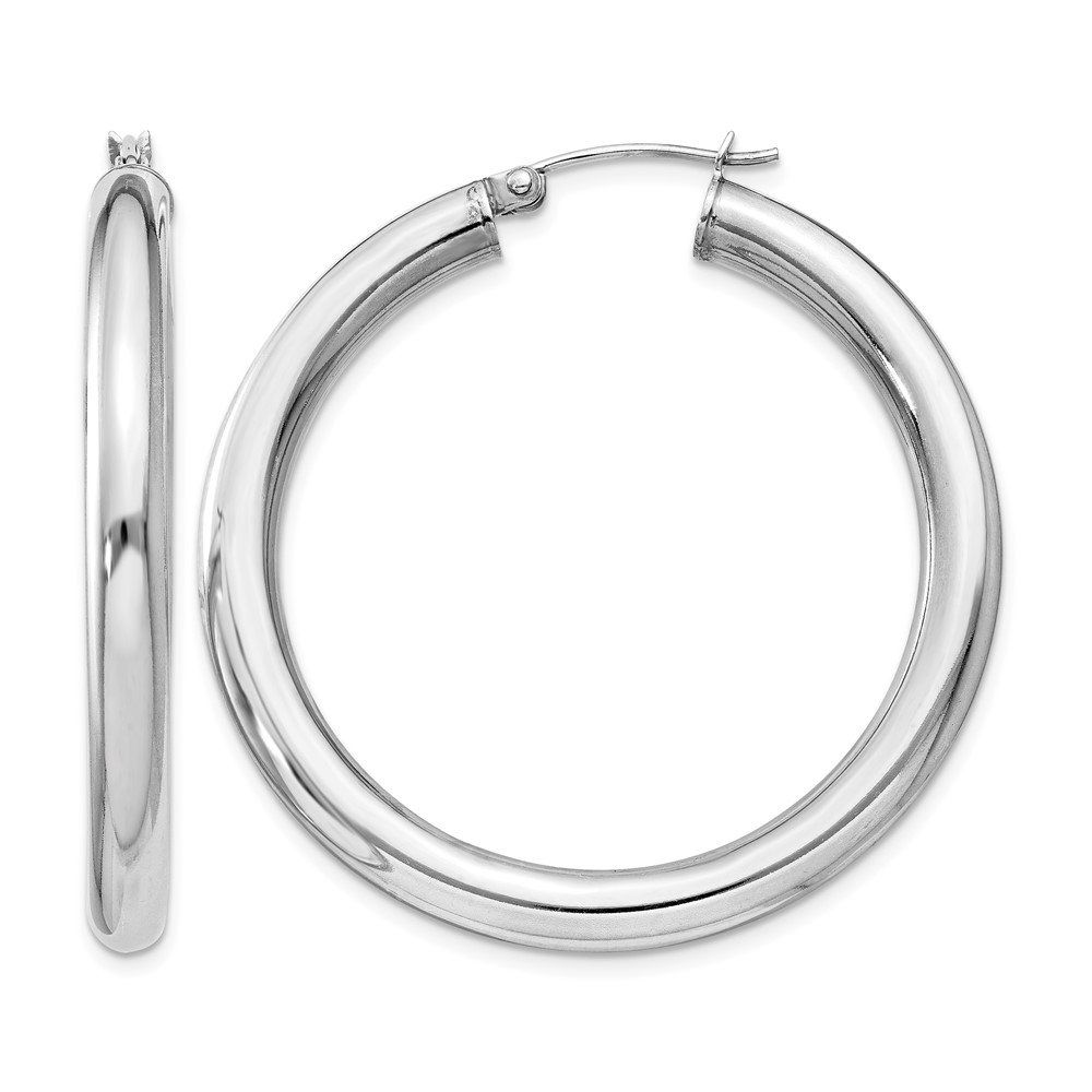 Sterling Silver Rhodium-plated 4mm Round Hoop Earrings (QE817)