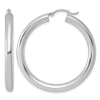 Sterling Silver Rhodium-plated 4mm Round Hoop Earrings view 1