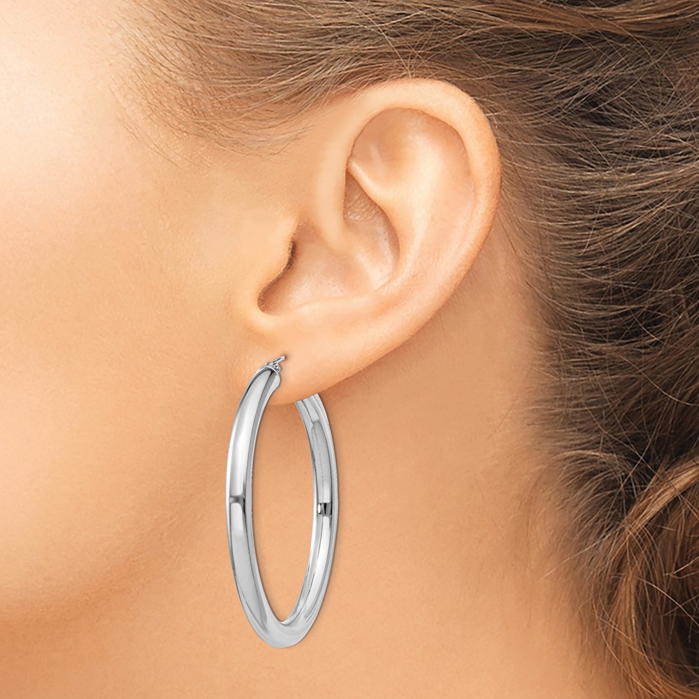 Sterling Silver Rhodium-plated 4mm Round Hoop Earrings (QE818)
