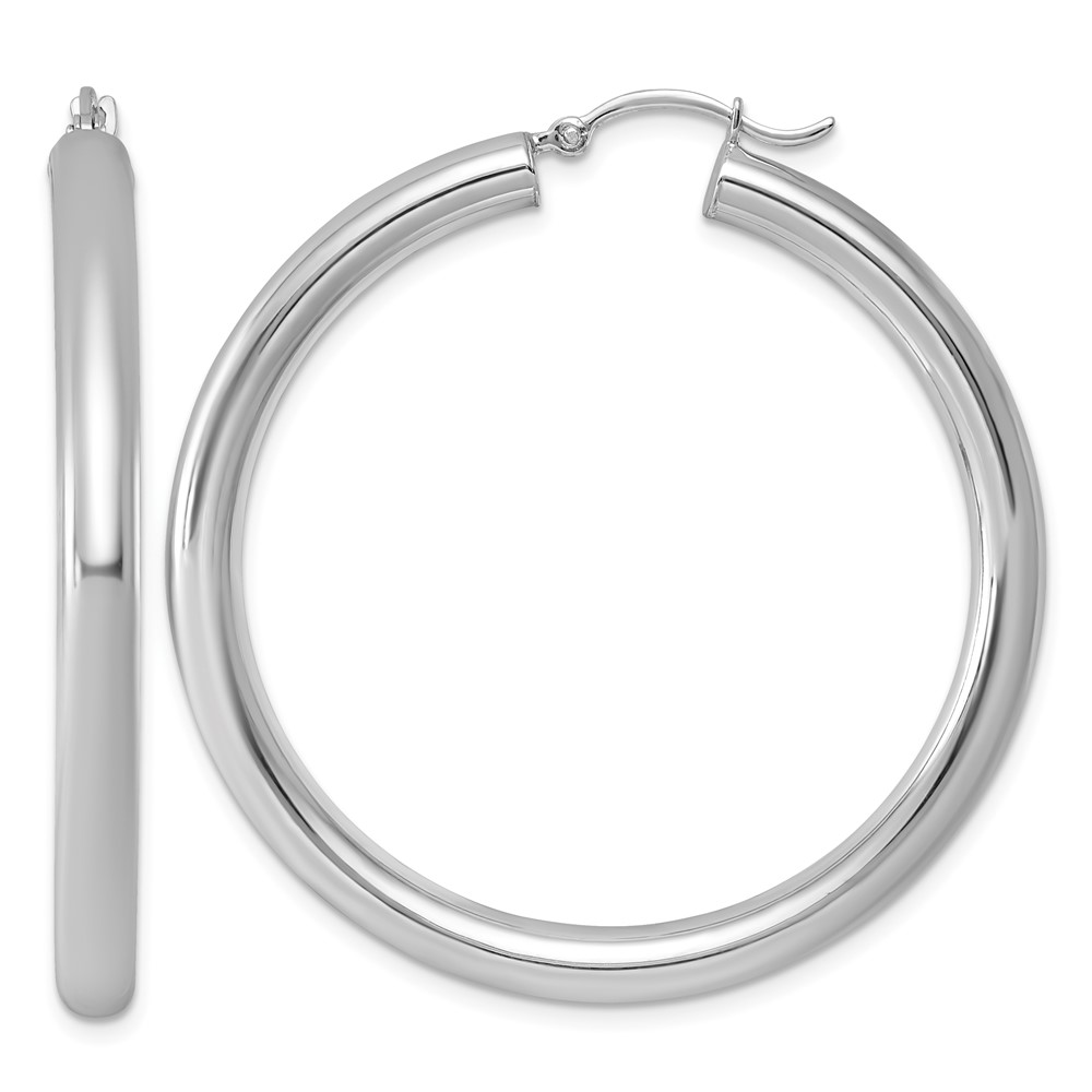 Sterling Silver Rhodium-plated 4mm Round Hoop Earrings (QE818)
