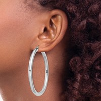 Sterling Silver Rhodium-plated 4mm Round Hoop Earrings view 3