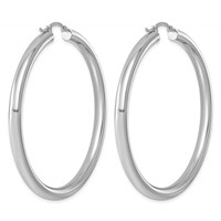 Sterling Silver Rhodium-plated 4mm Round Hoop Earrings view 4