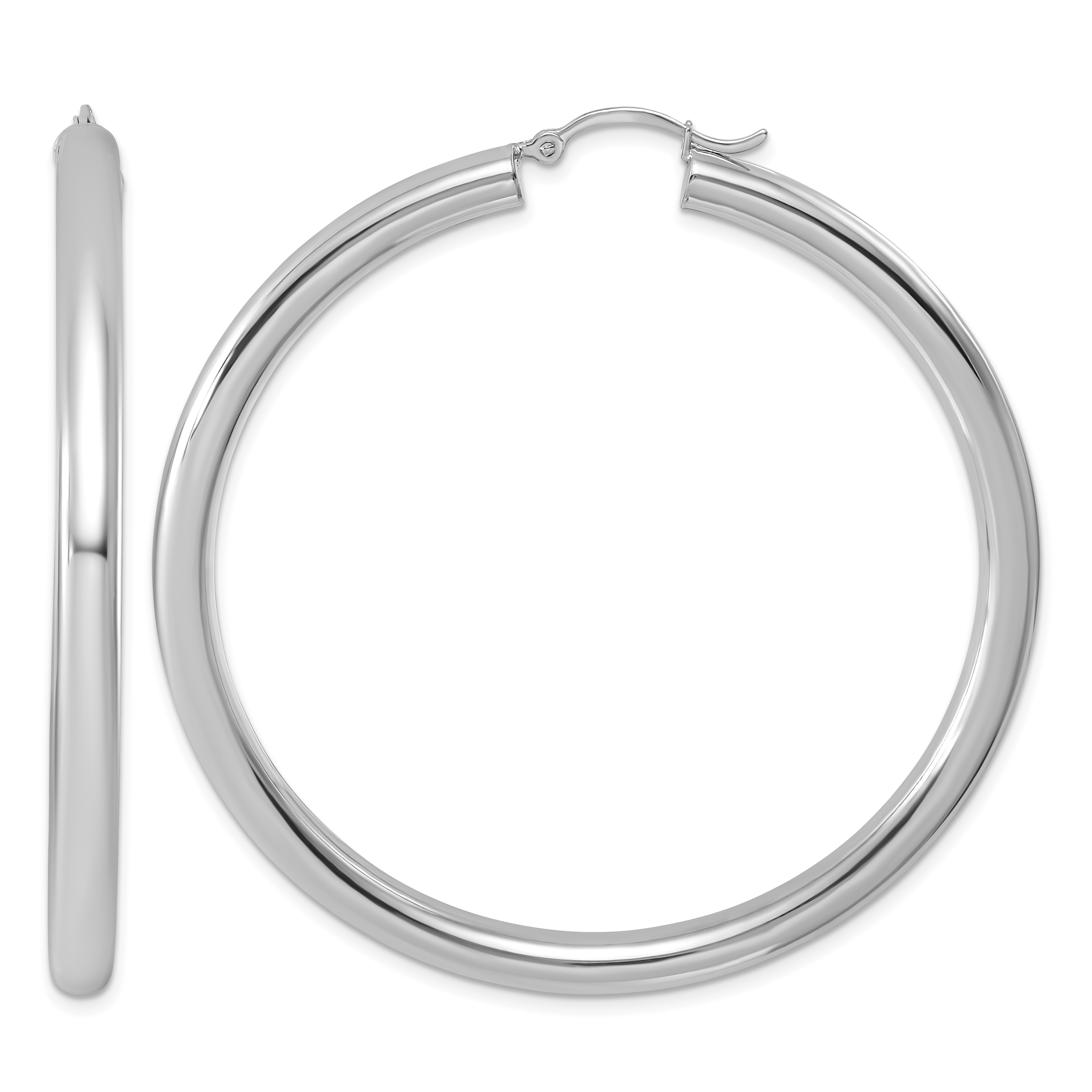 Sterling Silver Rhodium-plated 4mm Round Hoop Earrings (QE819)