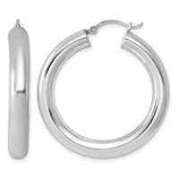 Sterling Silver Rhodium-plated 5mm Round Hoop Earrings view 1