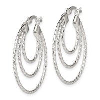 Sterling Silver Textured Triple Hoop Earrings view 2