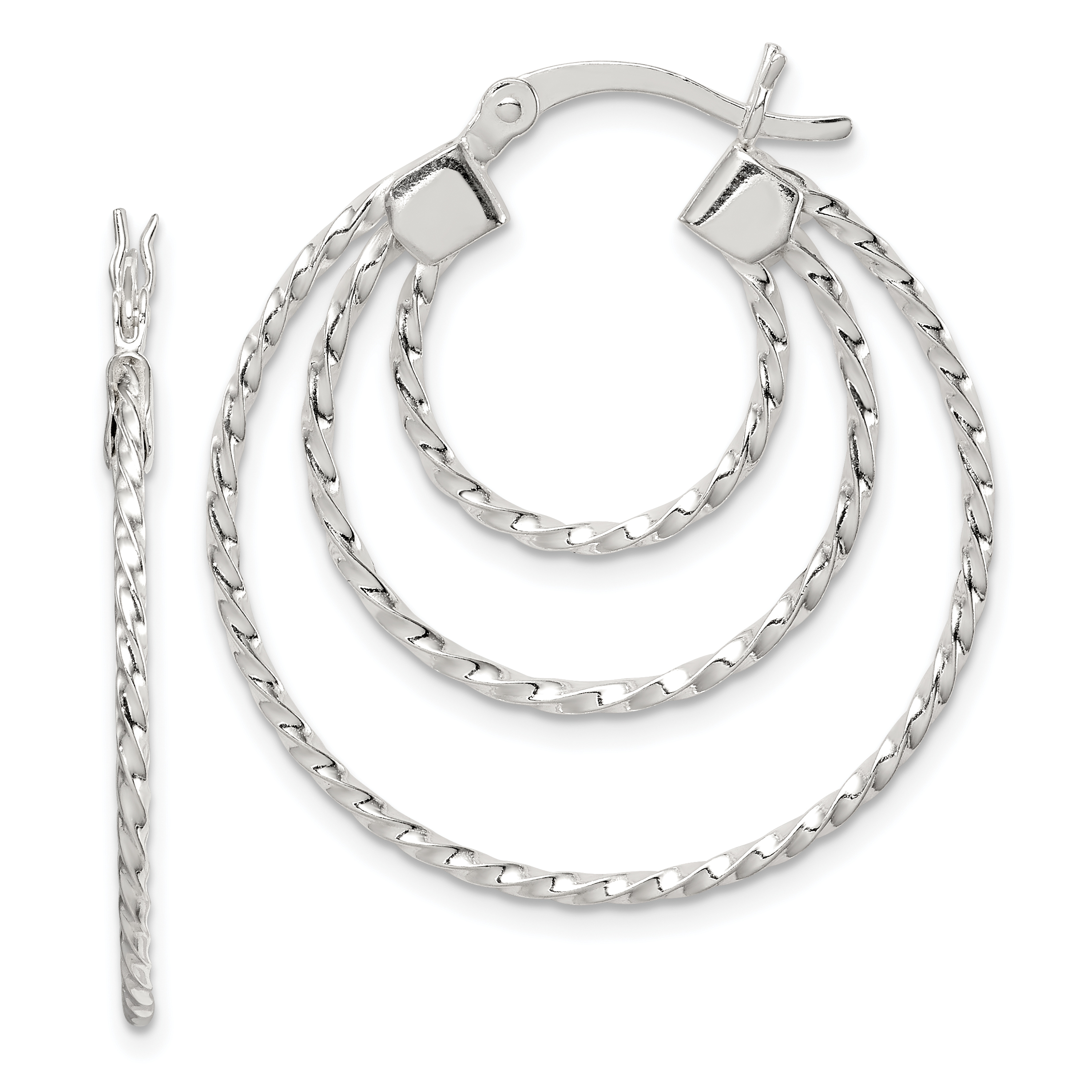 Sterling Silver Textured Triple Hoop Earrings (QE8200)