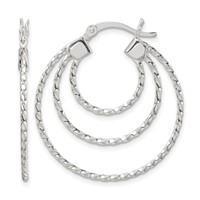 Sterling Silver Textured Triple Hoop Earrings view 1